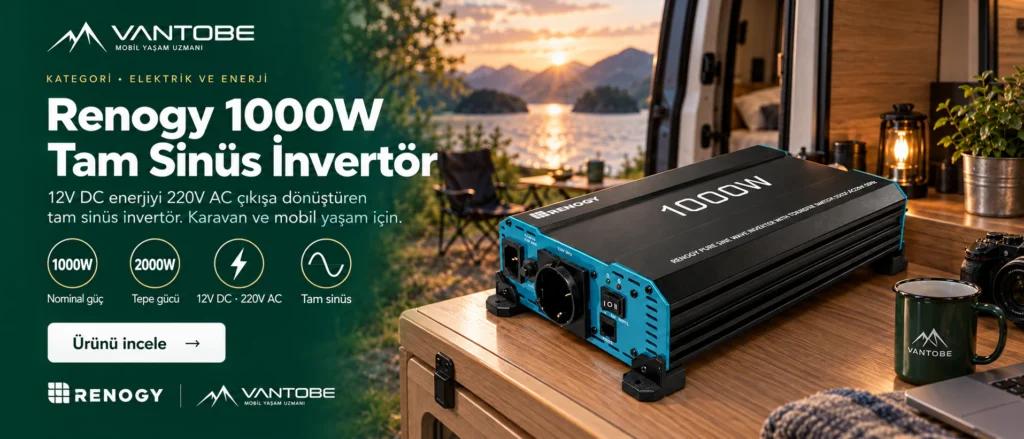 Renogy 1000W tam sinüs 12V invertör. Ürünü incele.